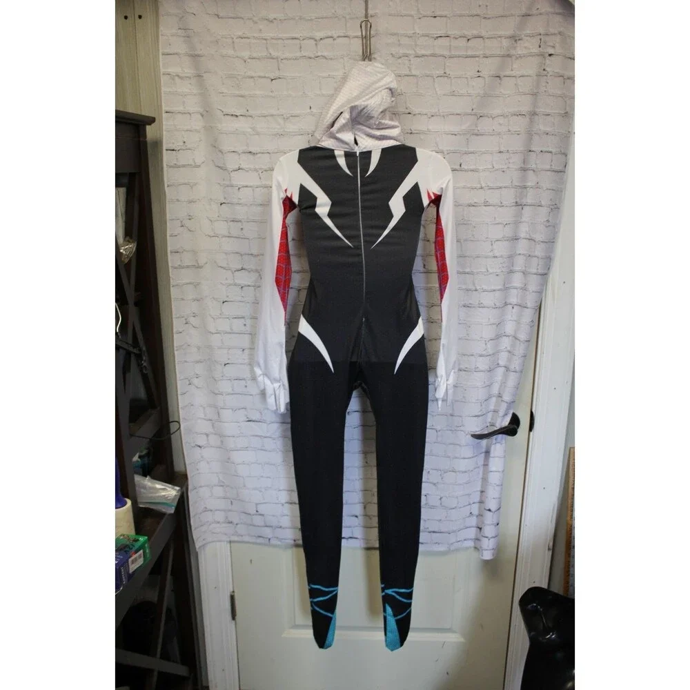 Spider-Women Gwen Costume Girls Spandex Jumpsuit Cosplay Bodysuit Size 150 Youth - Picture 8 of 12